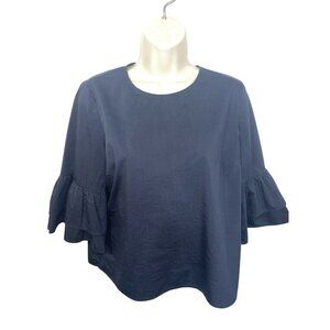 MARLED Women's Size Medium 3/4 Tiered Bell Sleeve Navy Blue Blouse Keyhole Back